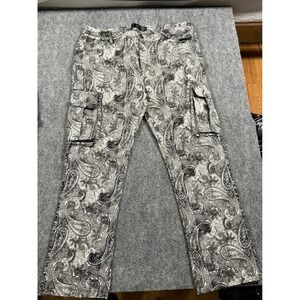 Rebel Vengeance Men's Paisley Cargo Pants Straight Leg Black White Size 38
